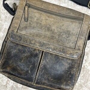 Vintage WILSONS LEATHER Brown Leather Crossbody Bag Weathered Moto Grunge